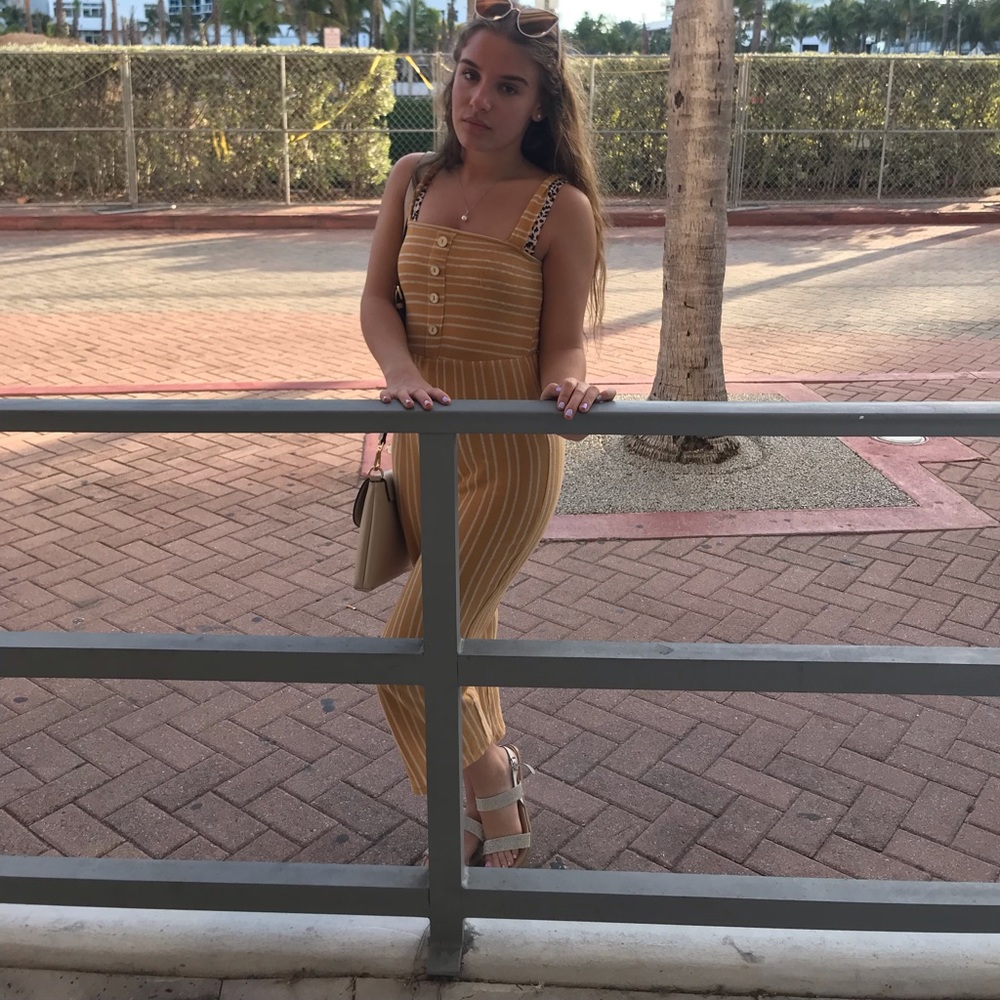 Yellow and white striped romper